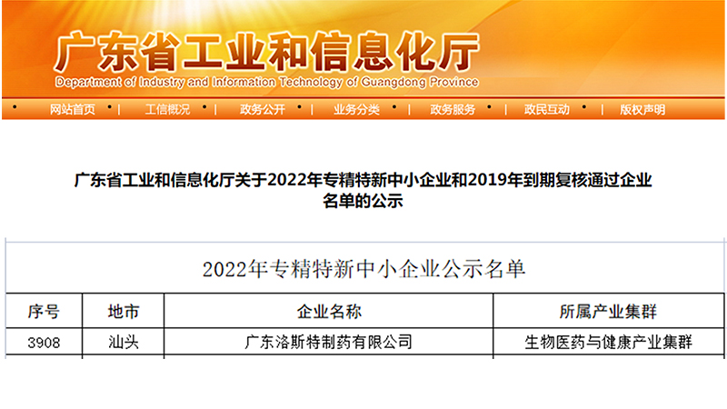 祝賀洛斯特制藥成為專精特新中小企業